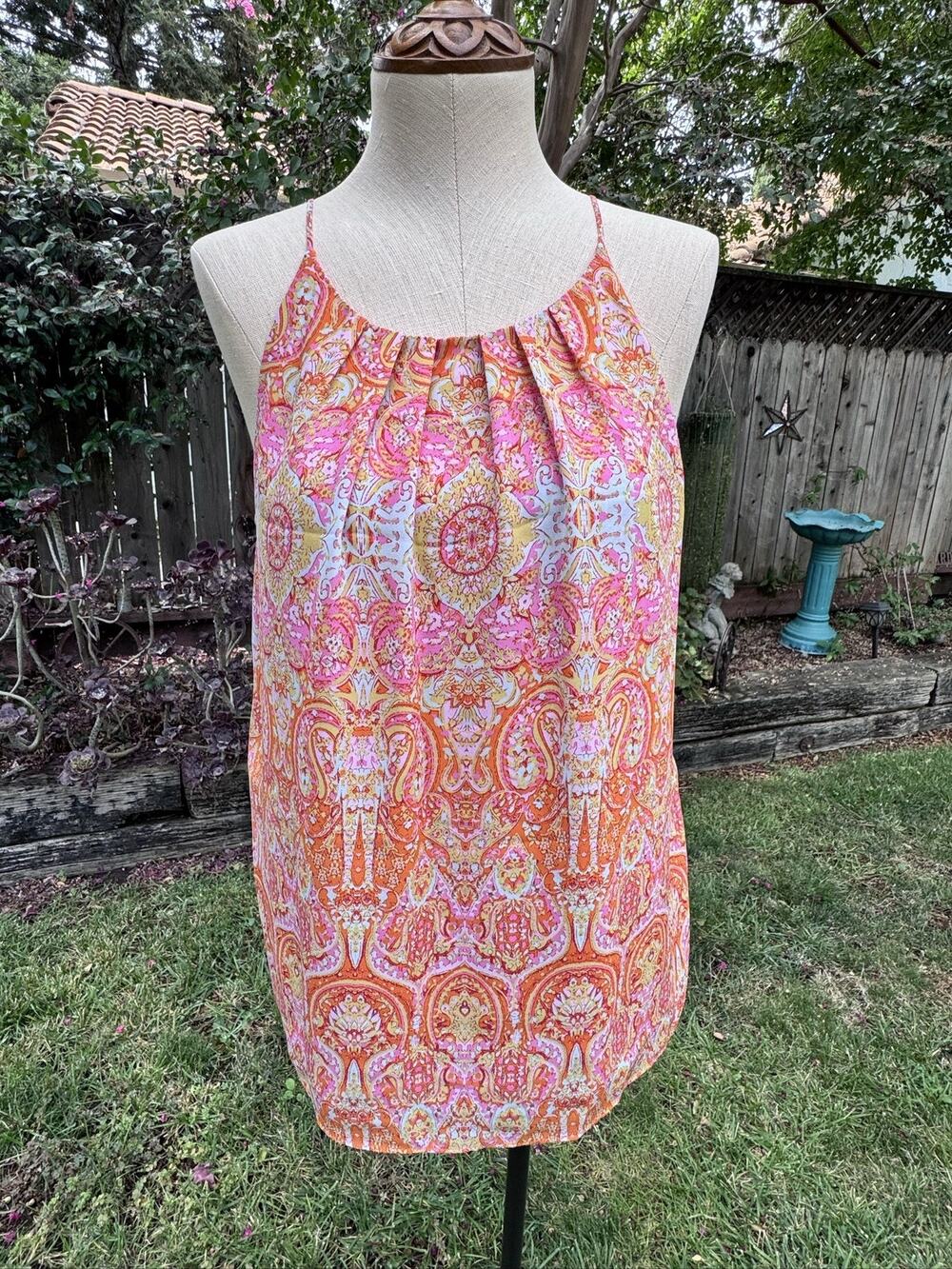 Violet + Claire Paisley Halter Top Blouse M Orange Pink Yellow White Tank Top